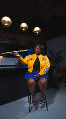Sigma Gamma Rho Yellow Gold Graffiti Wool Crop Jacket
