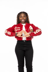 Delta Sigma Theta Crimson Graffiti Wool Crop Jacket