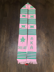Alpha Kappa Alpha Kente Cloth Graduation Stole w/ Garment Care Bag