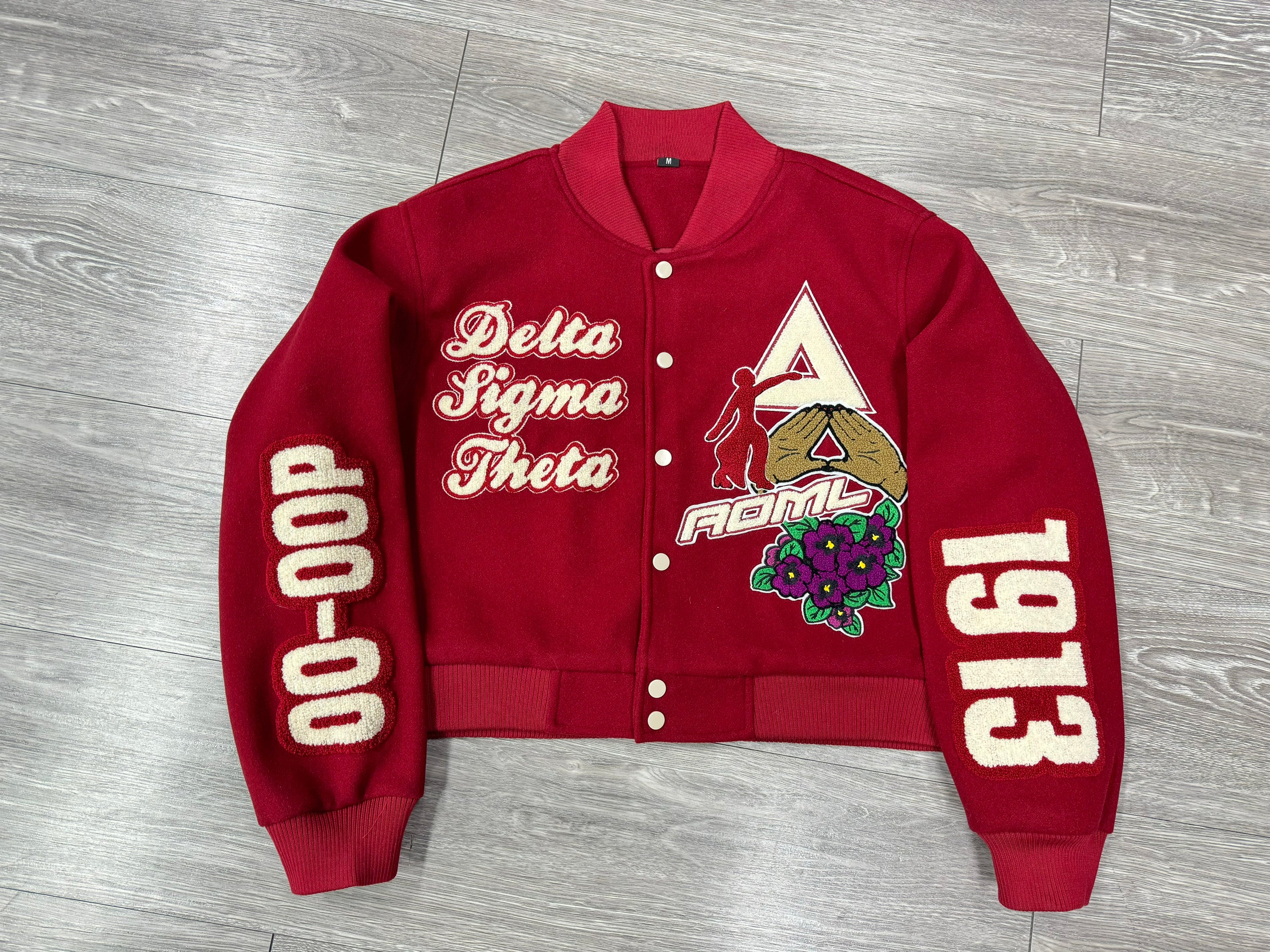 Delta Sigma Theta Crimson Graffiti Wool Crop Jacket