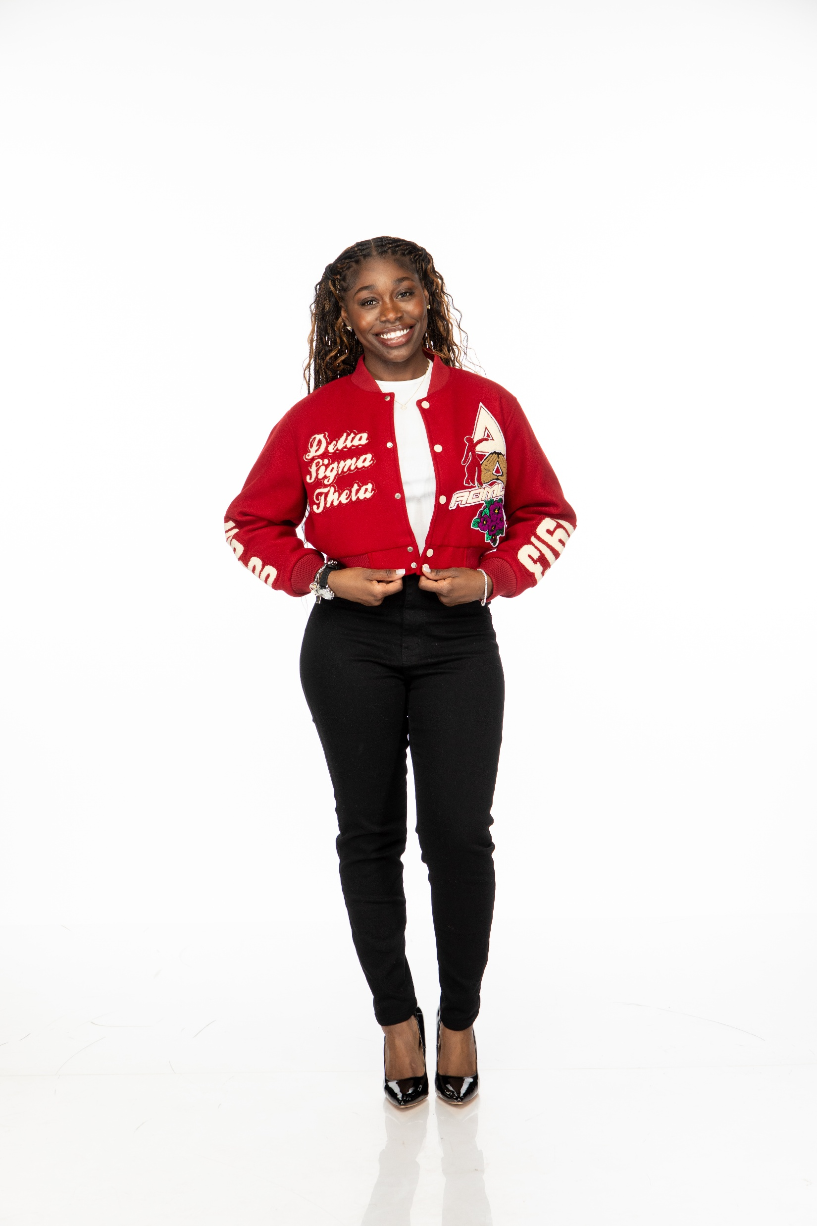 Delta Sigma Theta Crimson Graffiti Wool Crop Jacket
