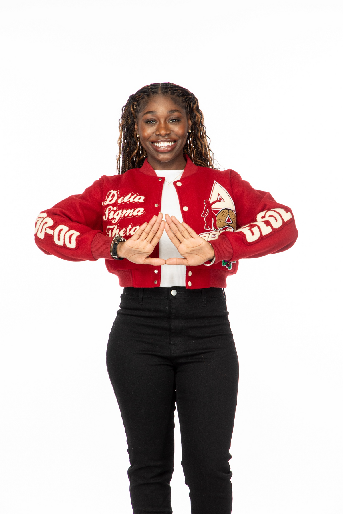 Delta Sigma Theta Crimson Graffiti Wool Crop Jacket