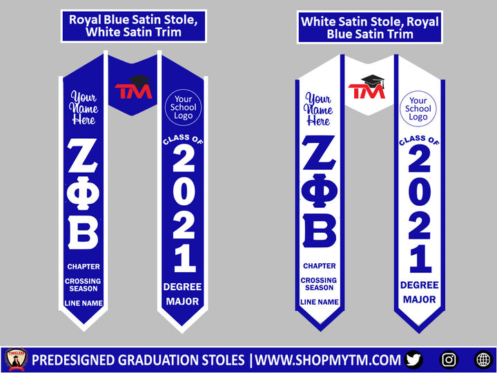 Zeta Phi Beta Custom Predesigned Graduation Stole w/ Garment Care Bag