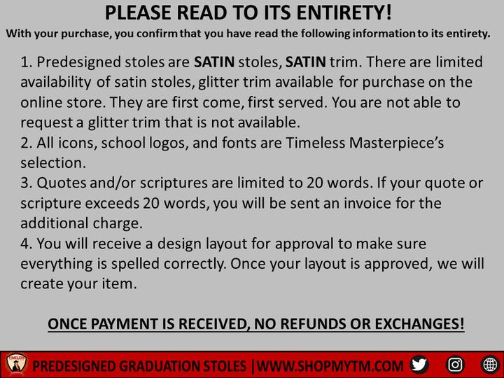 Zeta Phi Beta Custom Predesigned Graduation Stole w/ Garment Care Bag