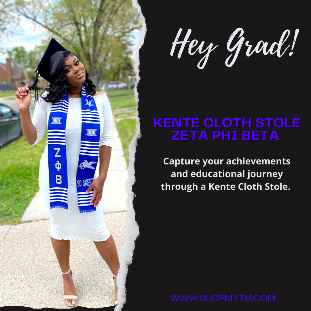 Zeta Phi Beta Kente Cloth Graduation Stole w/ Garment Care Bag