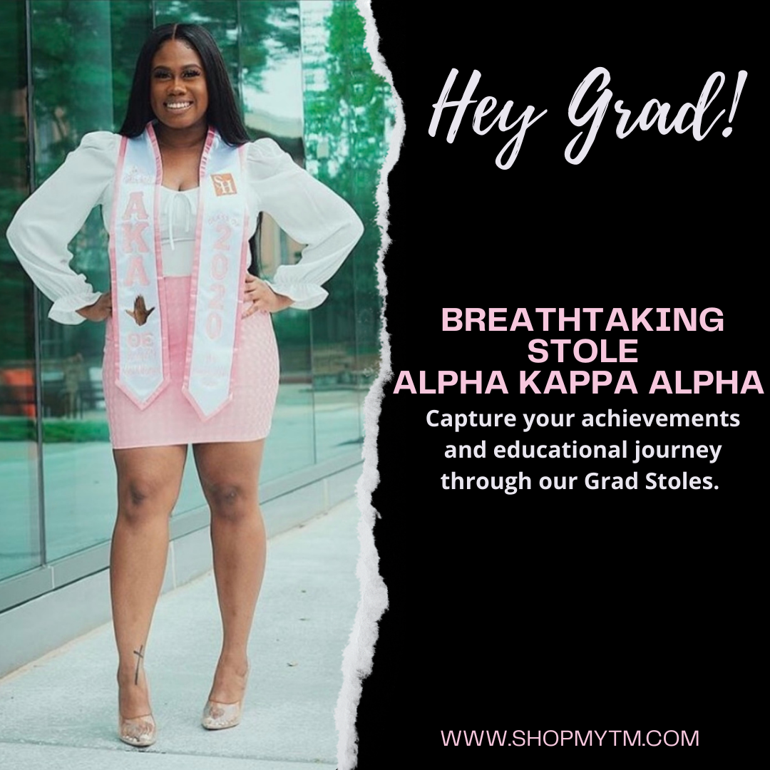 Alpha Kappa Alpha Custom Predesigned Graduation Stole w/ Garment Care Bag