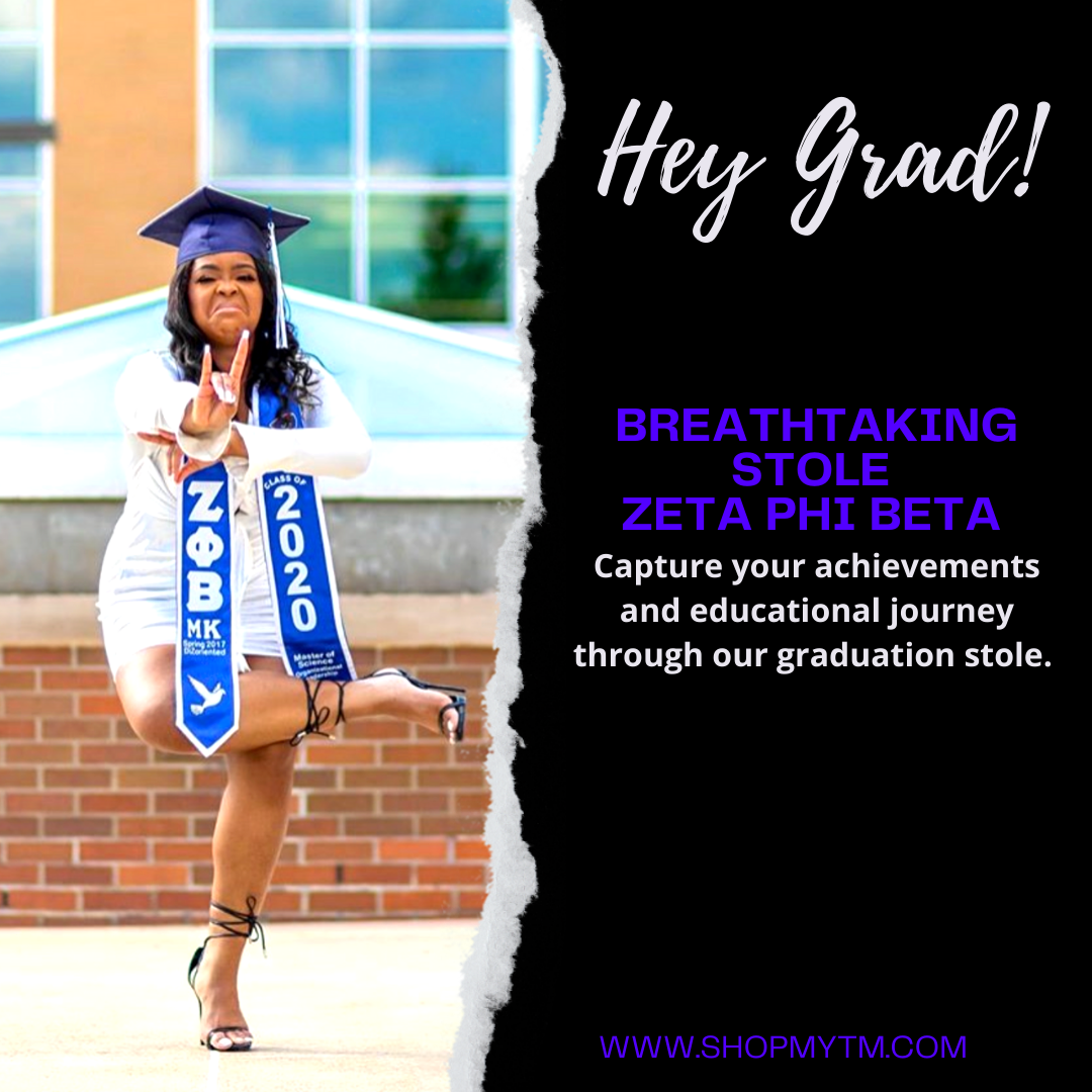 Zeta Phi Beta Custom Predesigned Graduation Stole w/ Garment Care Bag